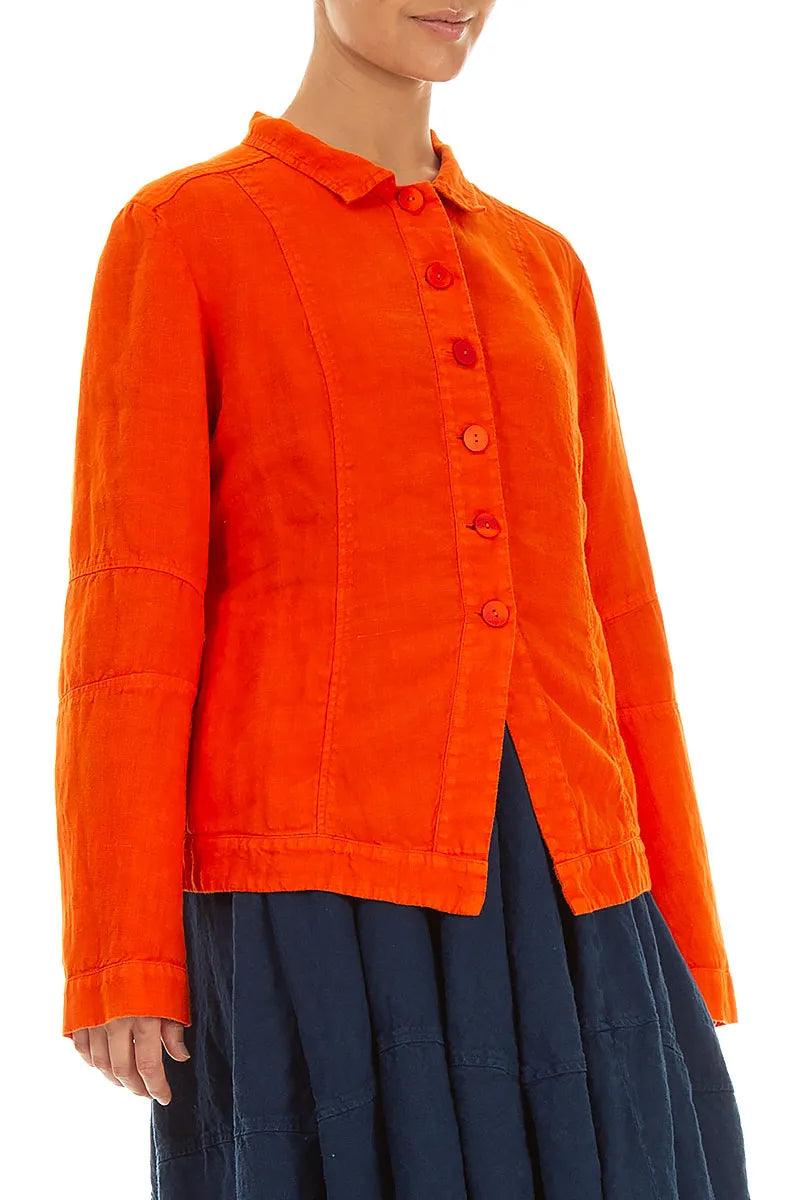 Collar Flame Orange Linen Jacket