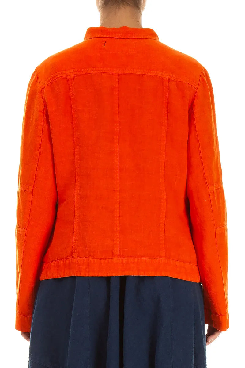Kragenlose Leinenjacke in Flammenorange