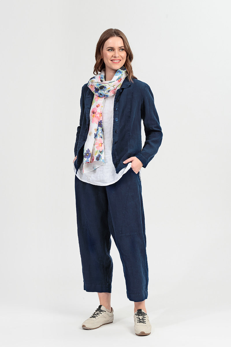 Collar Navy Linen Jacket