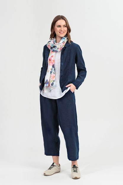 Collar Navy Linen Jacket