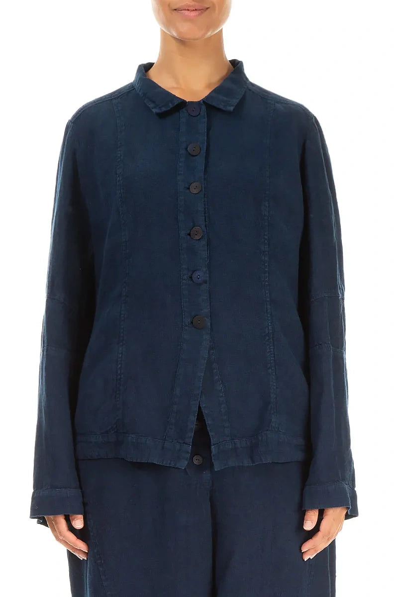Collar Navy Linen Jacket