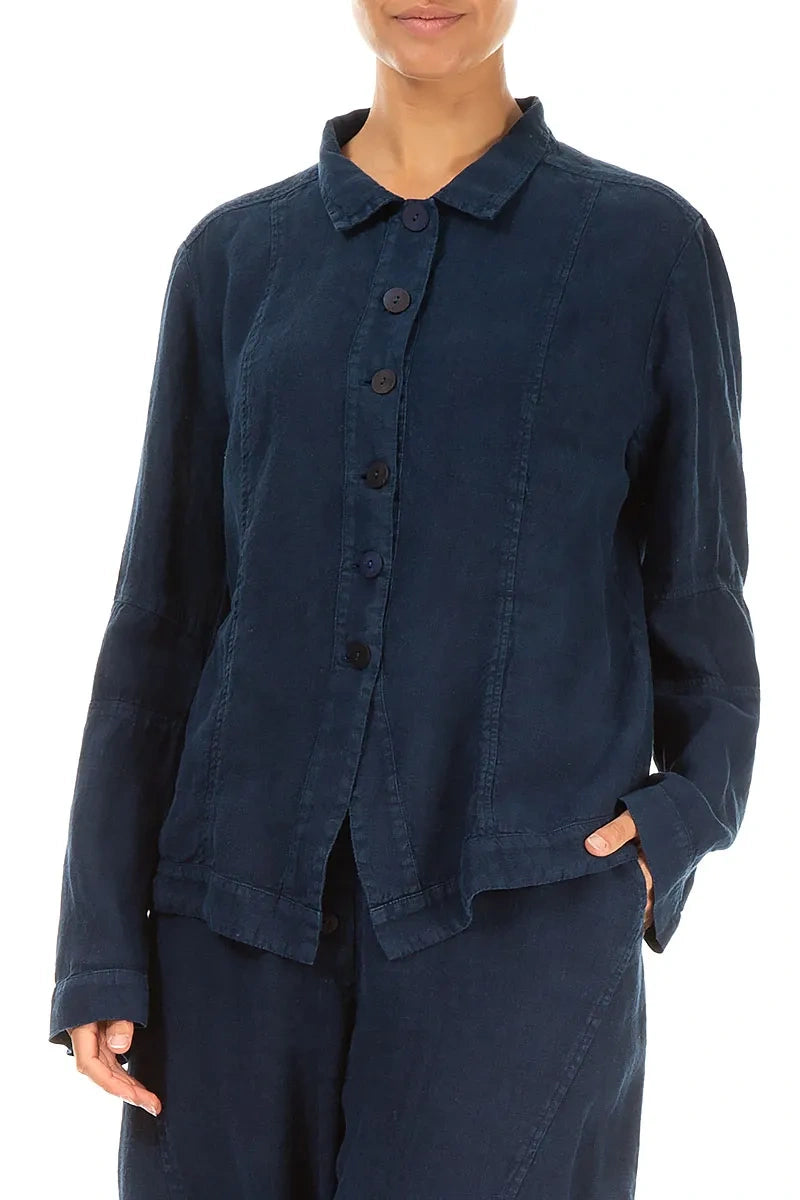 Collar Navy Linen Jacket