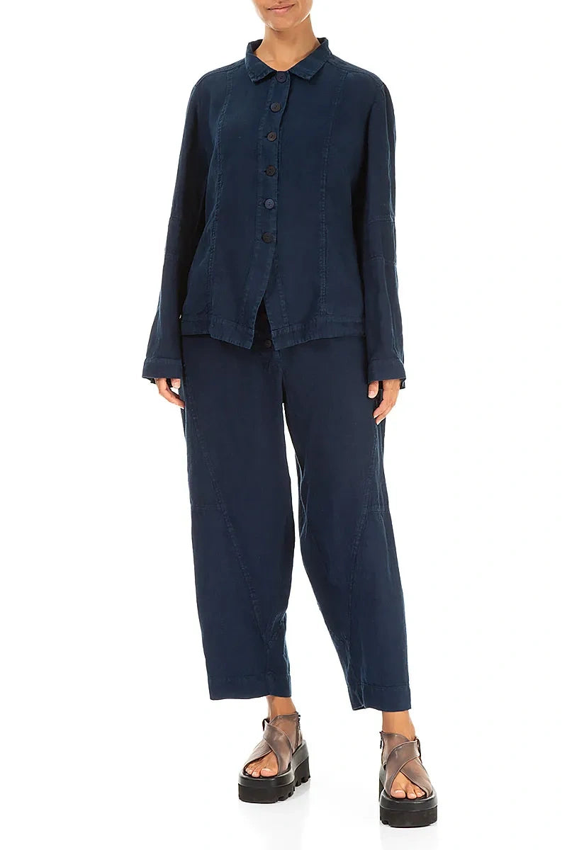 Collar Navy Linen Jacket