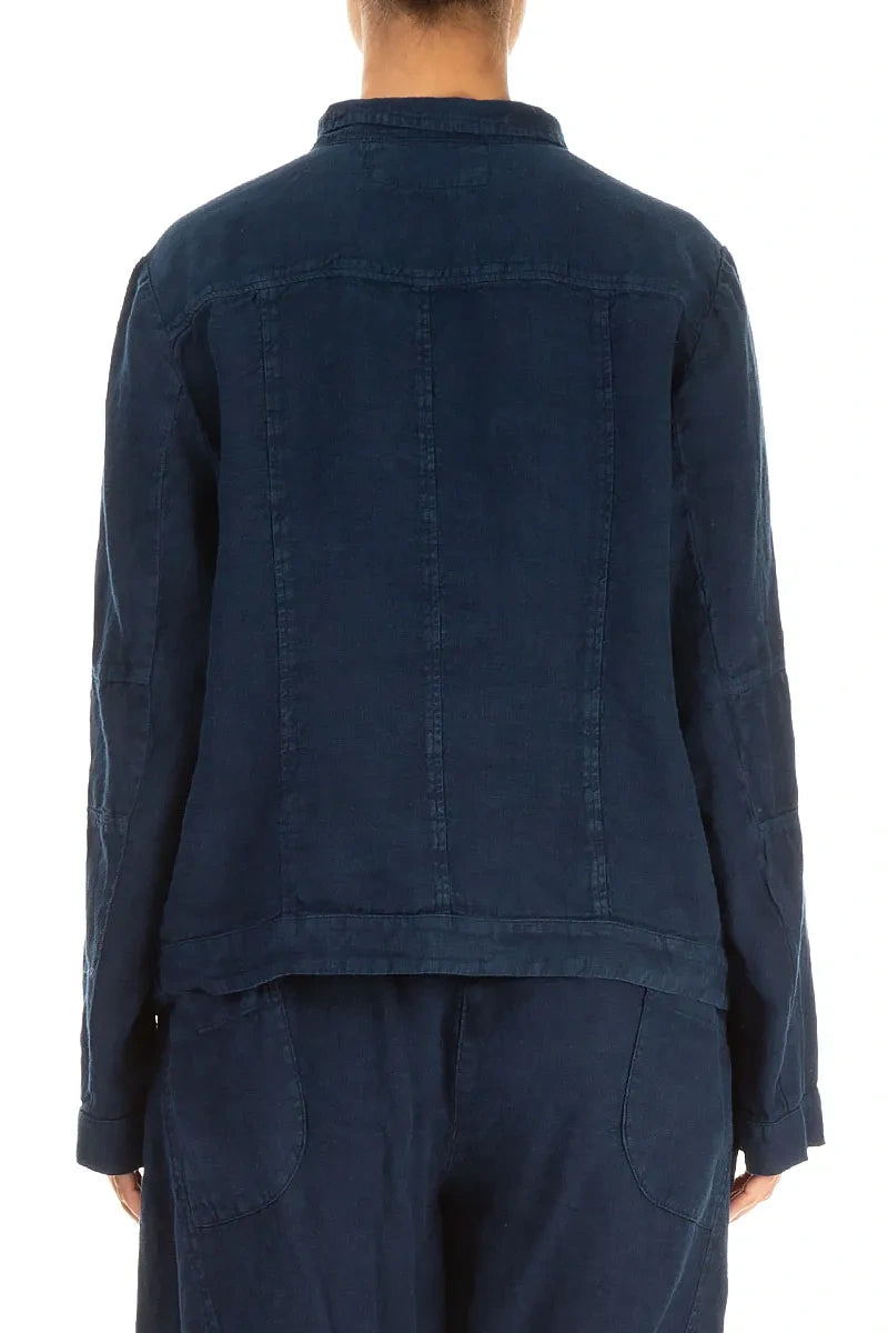 Collar Navy Linen Jacket