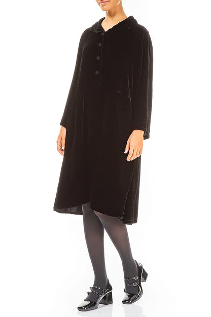 Collar Neck Black Silk Velvet Dress 5