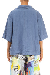 Collar Neck Blue Nova Linen Blouse 2
