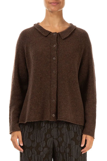 Collar Neck Brown Wool Cardigan