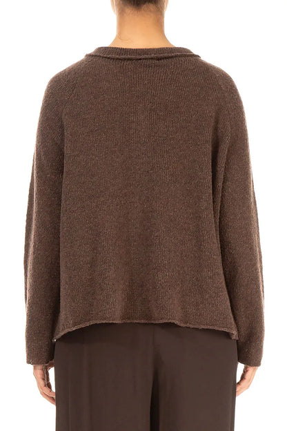 Collar Neck Brown Wool Cardigan 2