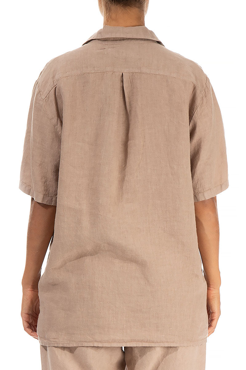 Collar Neck Cappuccino Linen Shirt 2