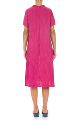 Collar Neck Crinkled Fuchsia Silk Dress 2