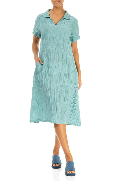 Collar Neck Crinkled Mint Silk Dress 5