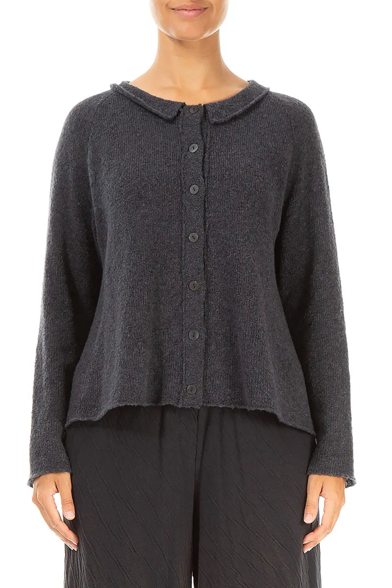 Collar Neck Dark Grey Wool Cardigan 1