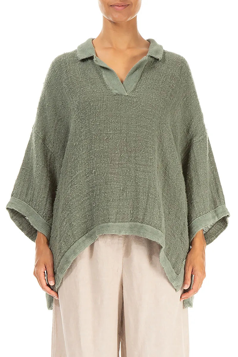 Collar Neck Distressed Sage Handwoven Linen Blouse