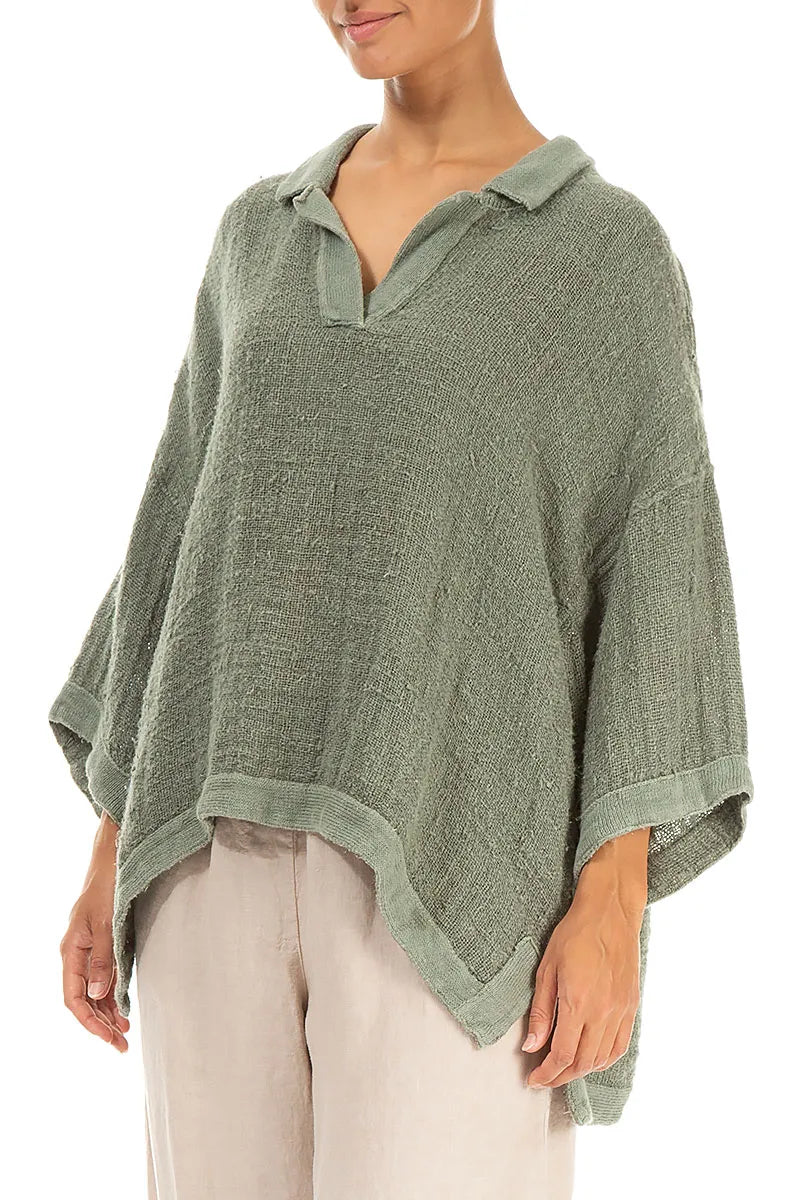 Collar Neck Distressed Sage Handwoven Linen Blouse