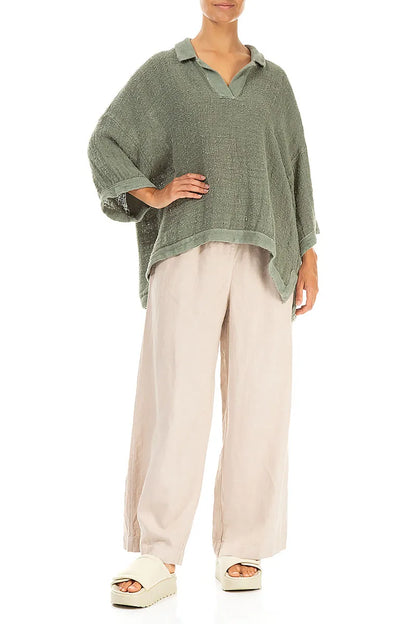 Collar Neck Distressed Sage Handwoven Linen Blouse