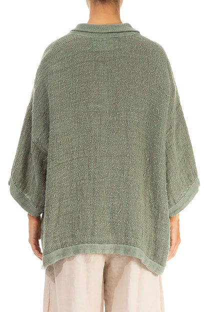 Collar Neck Distressed Sage Handwoven Linen Blouse