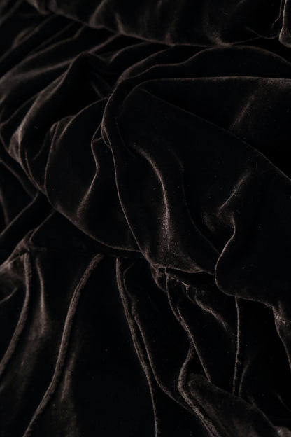 Collar Neck Forest Brown Silk Velvet Dress