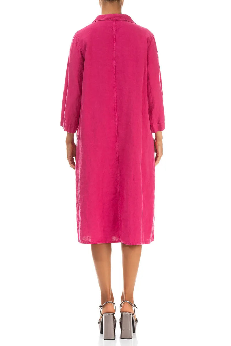 Collar Neck Fuchsia Linen Dress 2