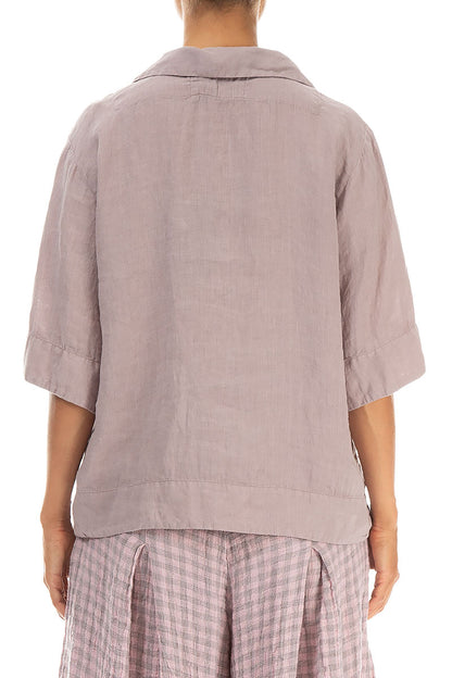 Collar Neck Greige Linen Blouse 2