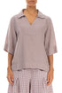 Collar Neck Greige Linen Blouse 1