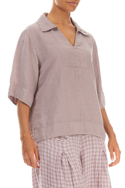 Collar Neck Greige Linen Blouse 3