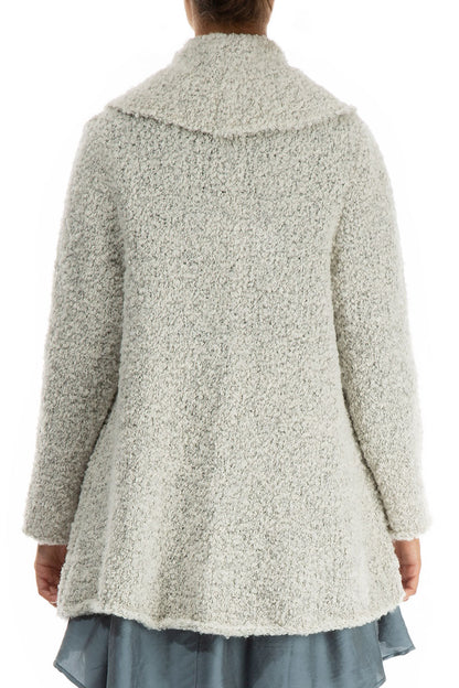 Collar Neck Mélange Ivory Alpaca Wool Cardigan 2