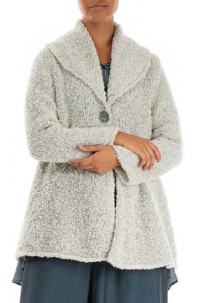 Collar Neck Mélange Ivory Alpaca Wool Cardigan 3