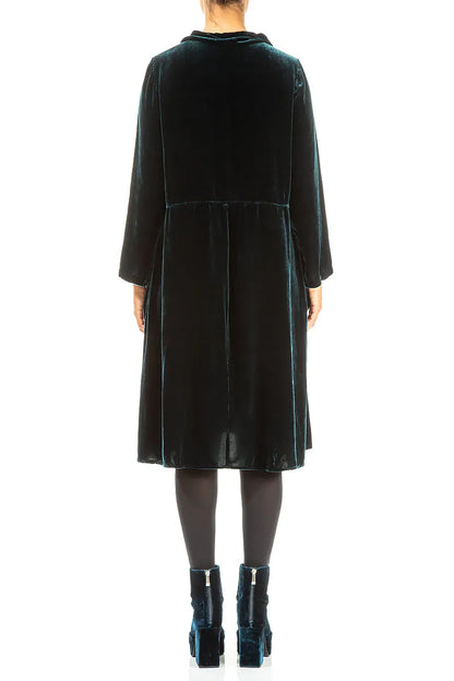 Collar Neck Peacock Silk Velvet Dress