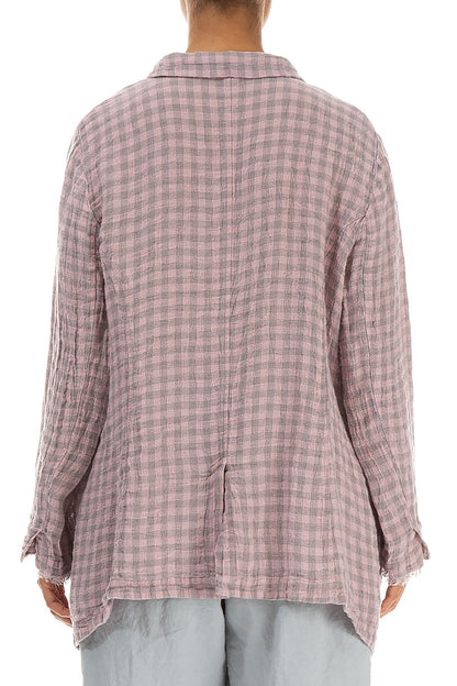 Collar Raw Edge Pink Check Linen Jacket 2