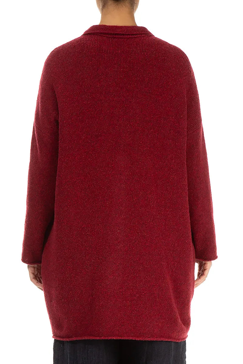 Collar Red Wool Cardigan 2