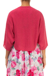 Collar Rounded Raspberry Linen Cardigan 2