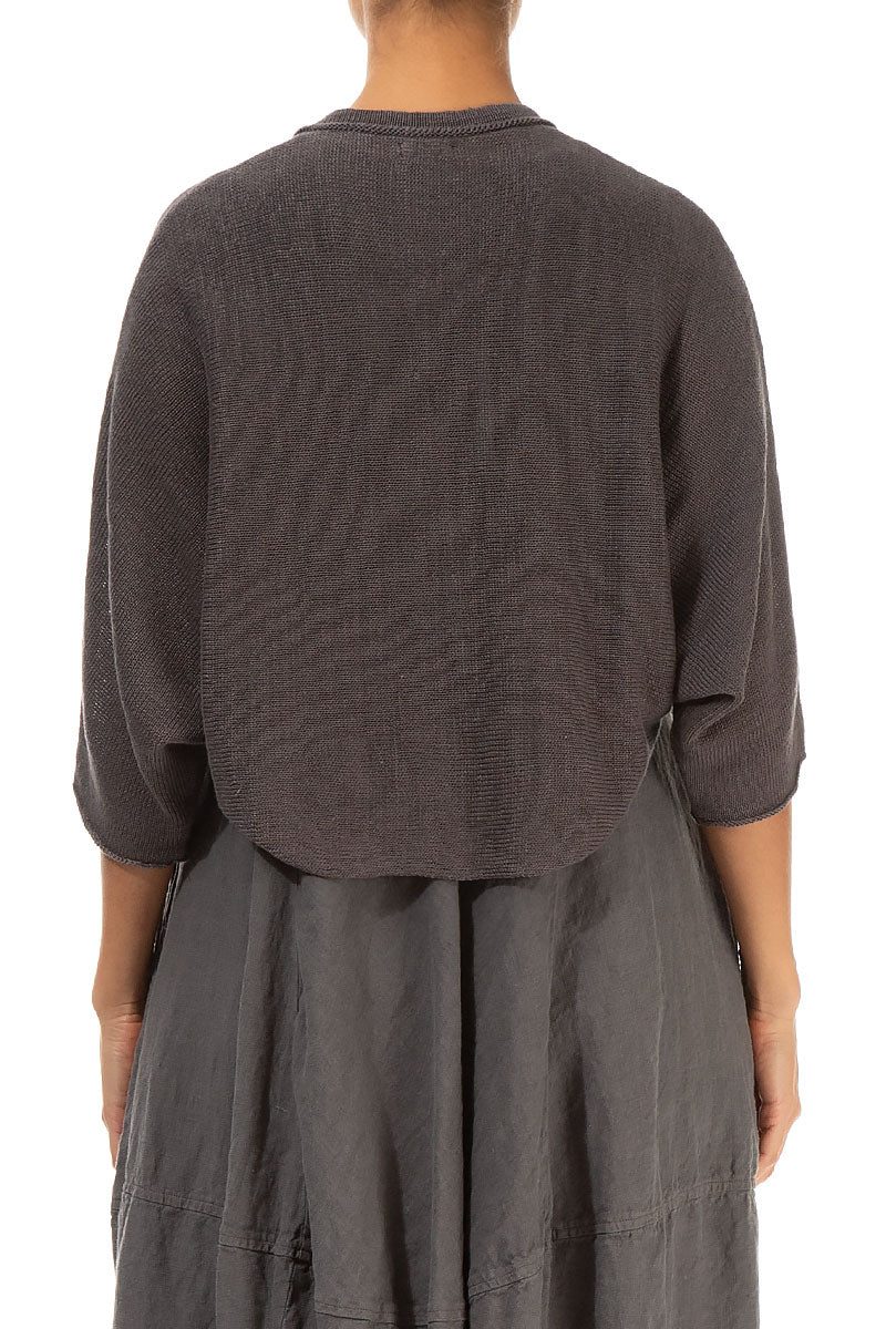 Collar Rounded Brown Linen Cardigan 2