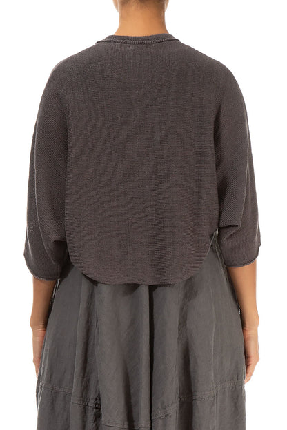 Collar Rounded Brown Linen Cardigan 2