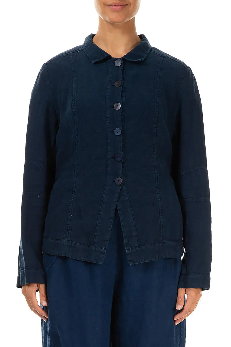 Collar Royal Blue Linen Jacket 1