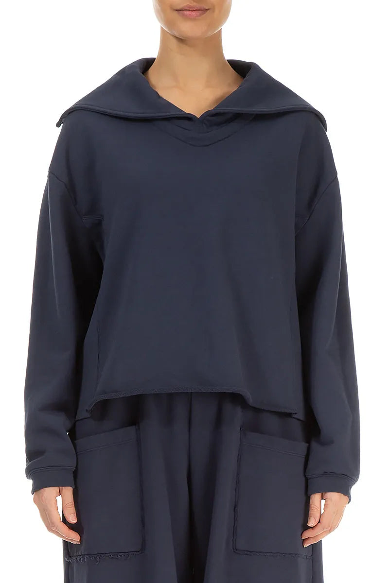 Collar Slate Blue Cotton Jumper 1