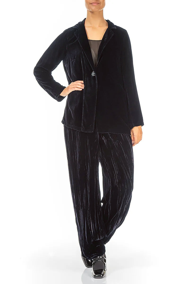 Collar Slate Blue Silk Velvet Jacket 4