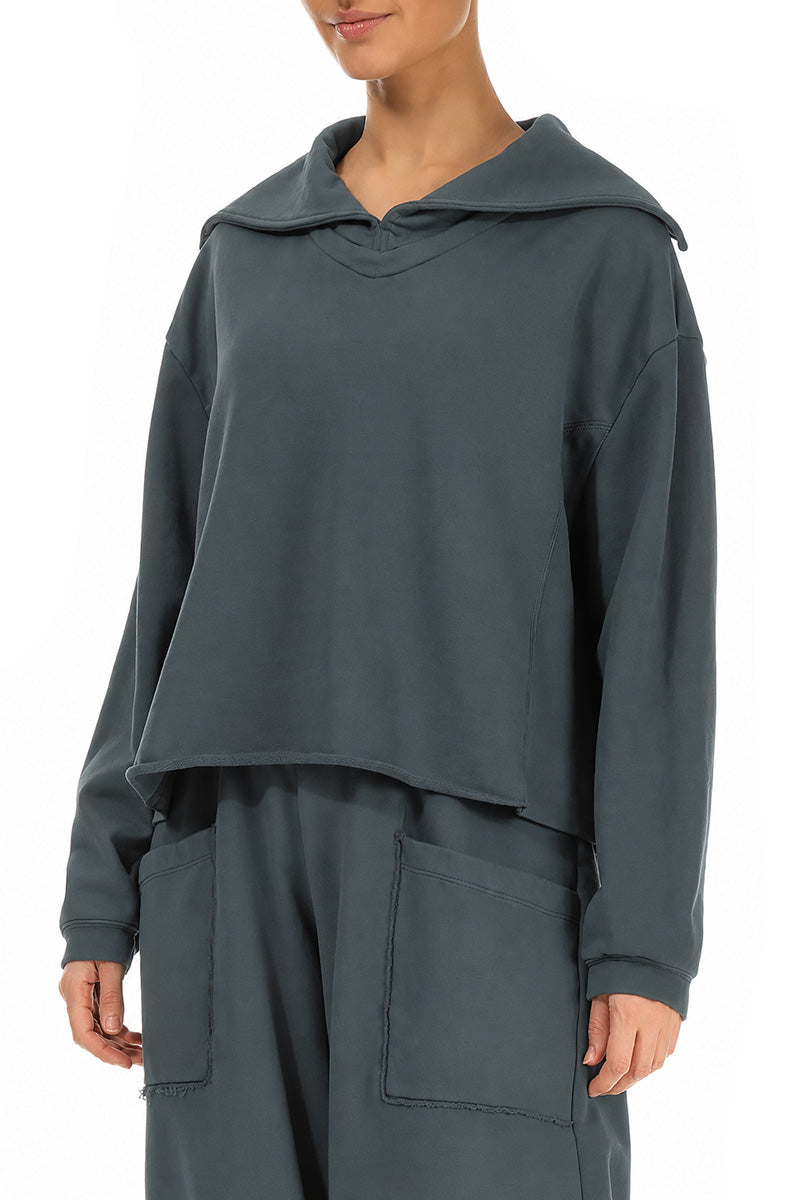 Collar Slate French Terry Cotton Jumper 3