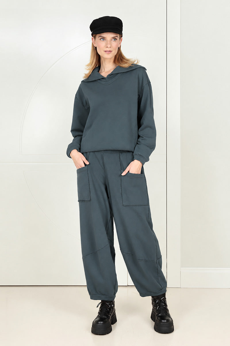 Collar Slate French Terry Cotton Jumper 6