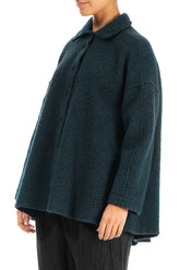 Collar Teal Plush Wool Cotton Shirt 3