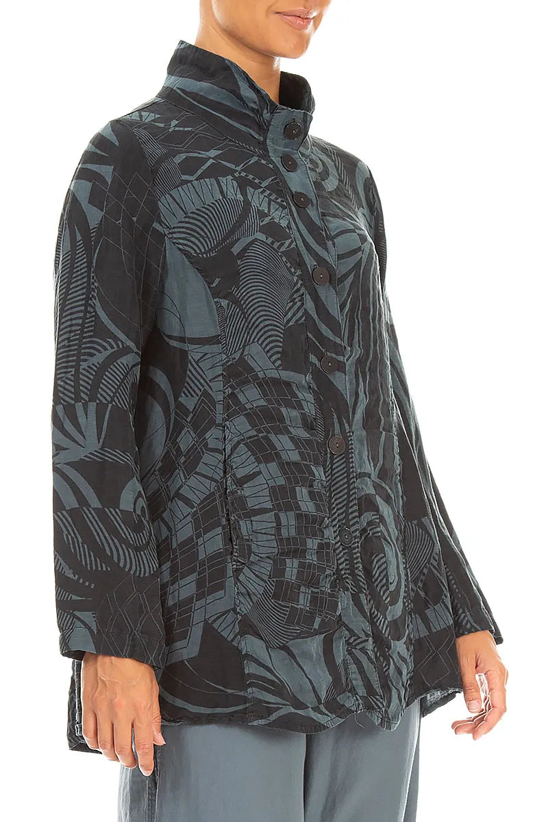 Collar Textured Slate Orbit Silk Linen Jacket