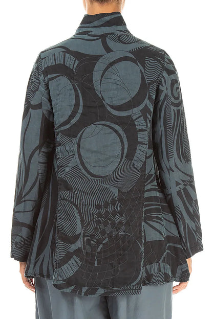 Collar Textured Slate Orbit Silk Linen Jacket
