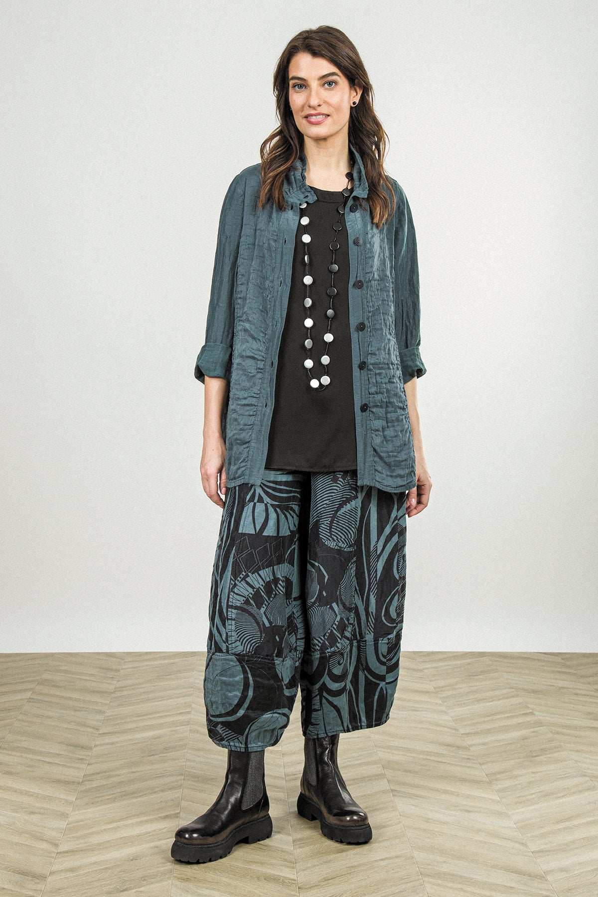 Collar Textured Slate Silk Linen Jacket