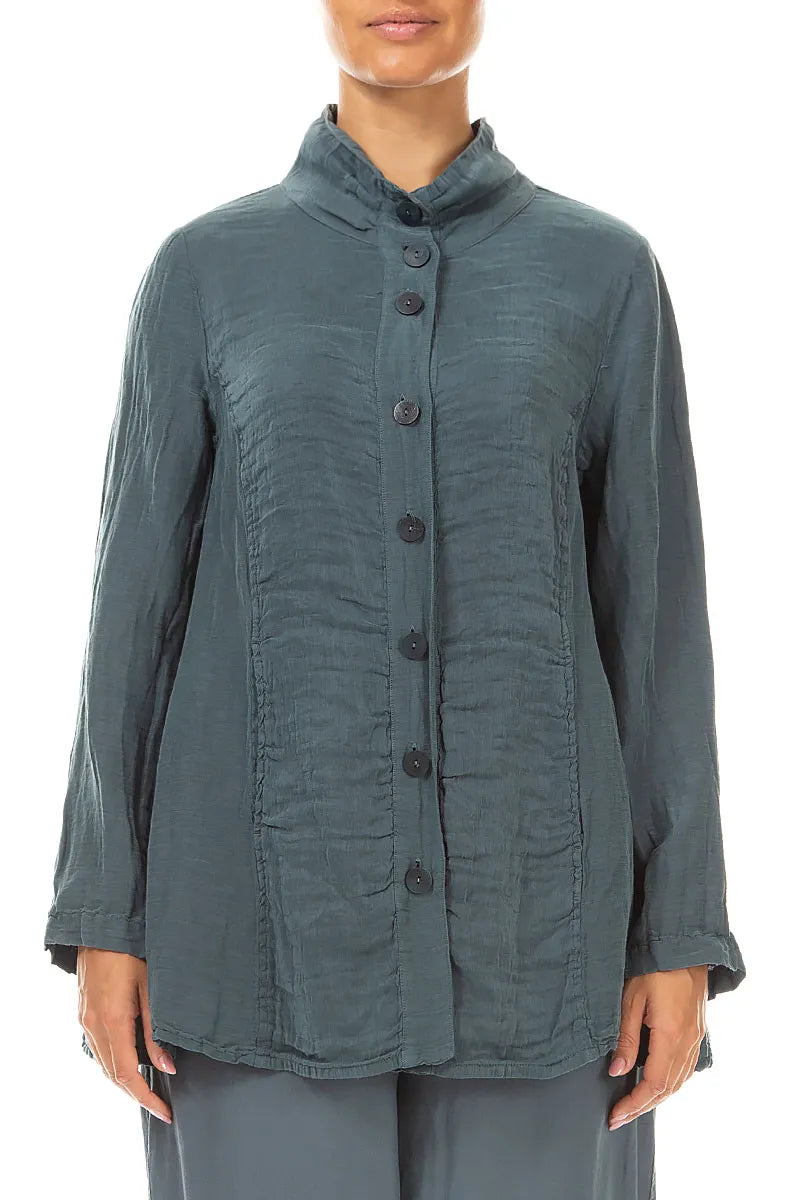 Collar Textured Slate Silk Linen Jacket