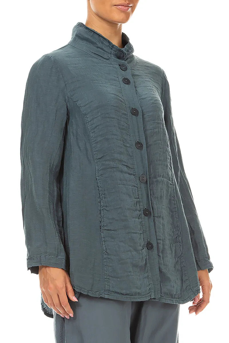 Collar Textured Slate Silk Linen Jacket