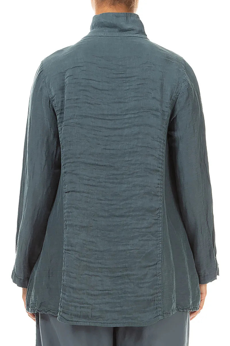 Collar Textured Slate Silk Linen Jacket