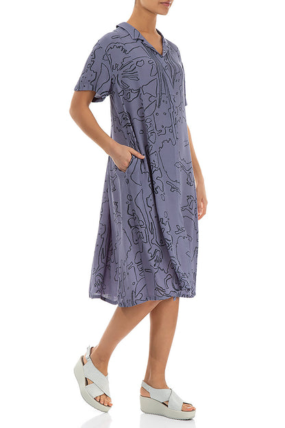 Collar Violet Floral Viscose Dress 3