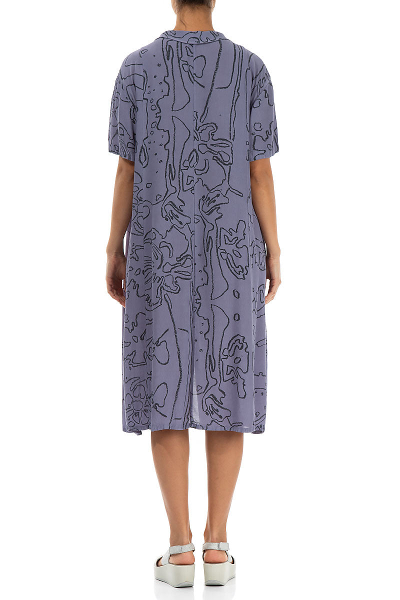 Collar Violet Floral Viscose Dress 2