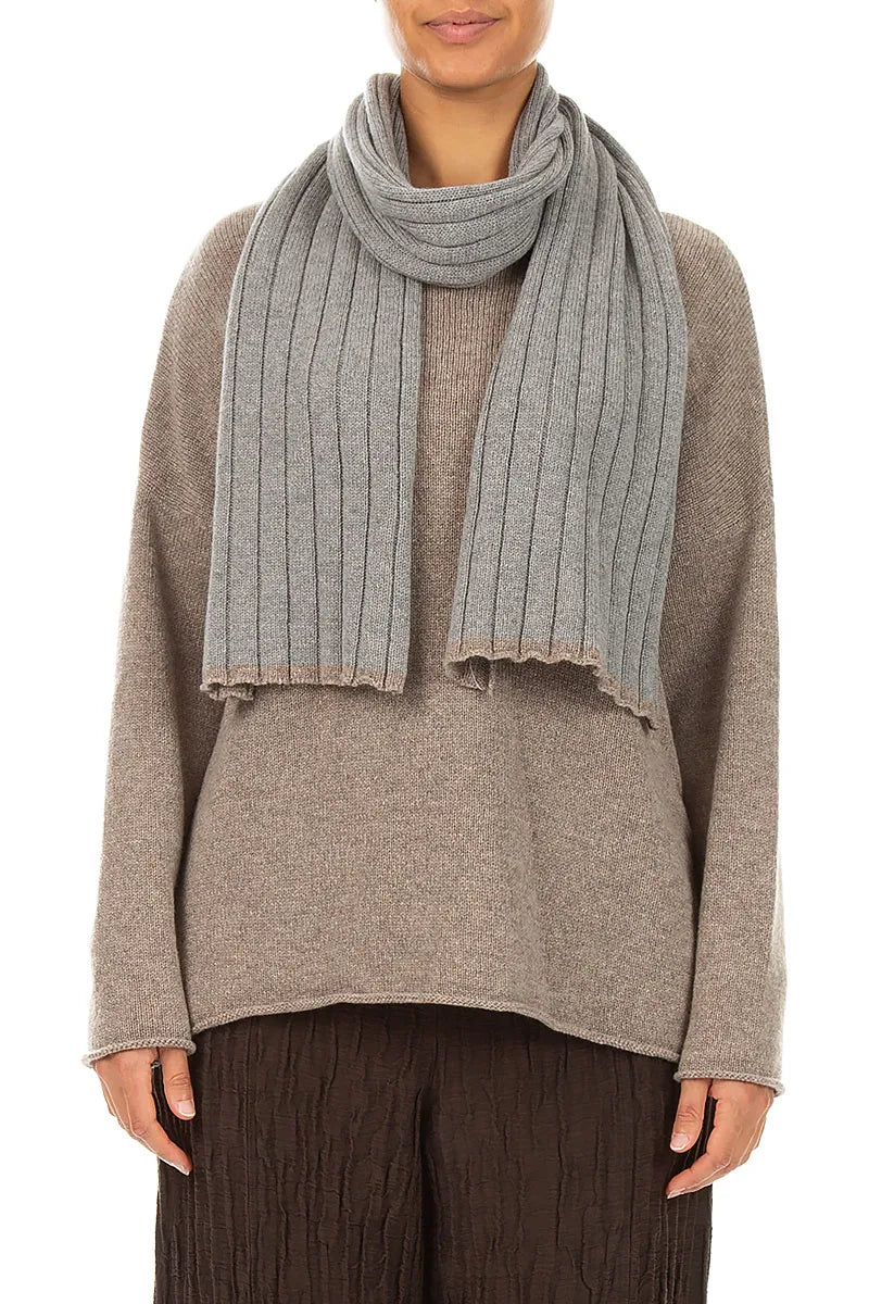 Contrast Edge Light Grey Cashmere Scarf