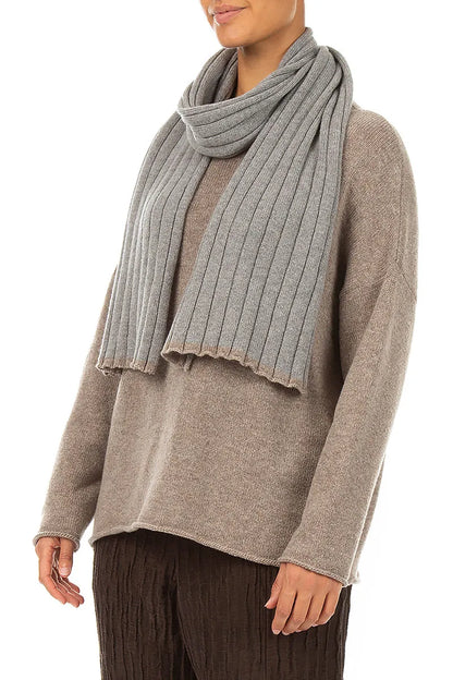 Contrast Edge Light Grey Cashmere Scarf