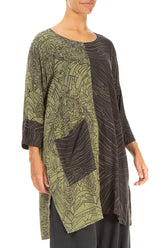 Contrasting Pocket Printed Forest Mist Silk Tunic 3